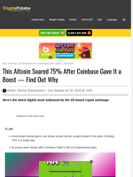 This Altcoin Soared 75% After Coinbase Gave It a Boost — Find Out Why