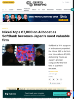 Nikkei tops 67,000 on AI boost as SoftBank becomes Japan's most valuable firm