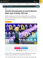 Charles Schwab to Launch Bitcoin and Ether Spot Trading, CEO Confirms