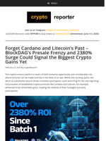 BlockDAG's 2380% Surge: Bigger Than Cardano & Litecoin? | Presale Ending Soon