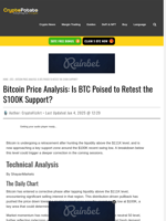 Bitcoin Price Analysis: Is BTC Poised to Retest the $100K Support?
