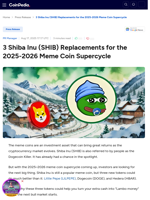 3 Shiba Inu (SHIB) Replacements for the 2025-2026 Meme Coin Supercycle