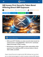 SBI Issues 1st Security Token Bond With Direct XRP Exposure
