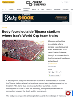 Body found outside Tijuana stadium where Iran's World Cup team trains
