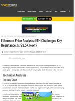 Ethereum Price Analysis: ETH Challenges Key Resistance, Is $3.5K Next?