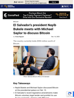 El Salvador's president Nayib Bukele meets with Michael Saylor to discuss Bitcoin