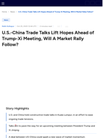 U.S.-China Trade Talks Lift Hopes Ahead of Trump-Xi Meeting, Will A Market Rally Follow?