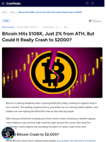 Bitcoin Hits $108K, Just 2% from ATH, But Could It Really Crash to $2000?