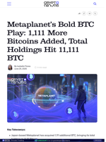 Metaplanet’s Bold BTC Play: 1,111 More Bitcoins Added, Total Holdings Hit 11,111 BTC