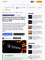 Coinbase Ventures Invests in ENA as Ethena Scales USDe Beyond $1B