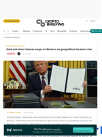 Gold and silver futures surge on Binance as geopolitical tensions rise