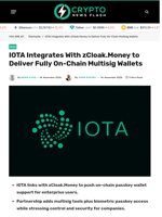 IOTA Integrates With zCloak.Money to Deliver Fully On-Chain Multisig Wallets - Crypto News Flash