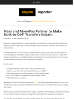 Mass and MoonPay Partner to Make Bank-to-DeFi Transfers Instant