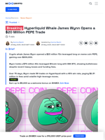 Crypto Whale James Wynn Opens $20 Million PEPE Bet