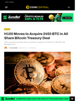 H100 Moves to Acquire 2450 BTC in All Share Bitcoin Treasury Deal