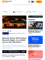 Bitcoin Price Flirts Near Record High—Is a Melt-up on the Horizon? – Markets and Prices Bitcoin News