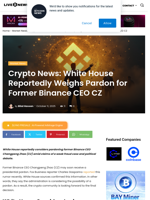 Crypto News: White House Reportedly Weighs Pardon for Former Binance CEO CZ | Live Bitcoin News