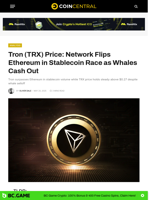 Tron (TRX) Price: Network Flips Ethereum in Stablecoin Race as Whales Cash Out - CoinCentral