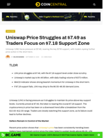 Uniswap Price Struggles at $7.49 as Traders Focus on $7.18