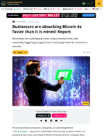 Companies Demand 4x More BTC Than Daily Miner Output — Report