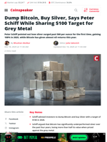 Dump Bitcoin, Buy Silver, Says Peter Schiff While Sharing $100 Target for Grey Metal - Coinspeaker