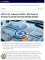 XRP at $5, Solana at $300—But Ozak AI Presale Could Be the Real Wealth Builder