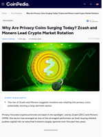 Why Are Privacy Coins Surging Today? Zcash and Monero Lead Crypto Market Rotation