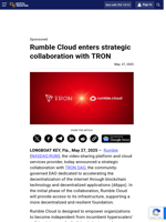 Rumble Cloud enters strategic collaboration with TRON