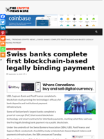 Swiss banks complete first blockchain-based legally binding payment - The Crypto News Wire