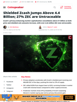 Shielded Zcash Jumps Above 4.4 Billion; 27% ZEC are Untraceable - Coinspeaker