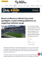 Brazil vs Morocco World Cup clash spotlights crypto betting platforms as wagering volumes surge