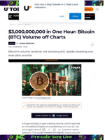 $3,000,000,000 in One Hour: Bitcoin (BTC) Volume off
Charts