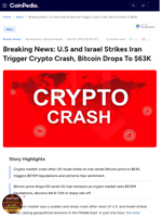 Breaking News: U.S and Israel Strikes Iran Trigger Crypto Crash, Bitcoin Drops To $63K