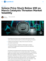 Solana Price Stuck Below $90 as March Catalysts Threaten Market Volatility  