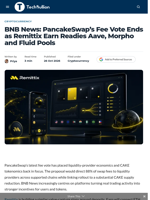 BNB News: PancakeSwap's Fee Vote Ends as Remittix Earn Readies Aave, Morpho and Fluid Pools - TechBullion