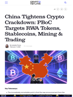 China Tightens Crypto Crackdown: PBoC Targets RWA Tokens, Stablecoins, Mining & Trading