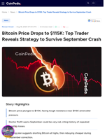 Bitcoin Price Drops to $115K: Top Analyst Reveals Strategy to Survive September Crash
