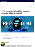 FTX Announces 3rd Fund Distribution on Sep 30 Involving $1.6B