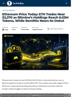 Ethereum Price Today: ETH Trades Near $2,370 as Bitmine's Holdings Reach 6.03M Tokens, While Remittix Nears Its Debut - TechBullion