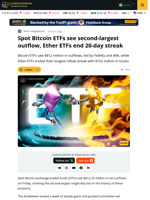 Spot Bitcoin ETFs See $812M Outflow as Ether ETFs Break 20-Day Inflow Streak