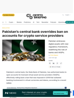 Pakistan's central bank overrides ban on accounts for crypto service providers