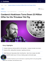 Cardano’s Hoskinson Turns Down $3 Million Offer for His ‘Priceless’ Pet Pig 