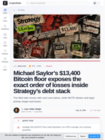 Michael Saylor’s $13,400 Bitcoin floor exposes the exact order of losses inside Strategy’s debt stack