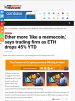 Ether more ‘like a memecoin,’ says trading firm as ETH drops 45% YTD - The Crypto News Wire