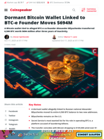 Dormant Bitcoin Wallet Linked to BTC-e Founder Moves $694M - Coinspeaker