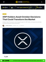XRP Holders Await October Decisions That Could Transform the Market - CoinCentral