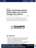 Sharps Technology expands Solana digital asset treasury strategy with Coinbase