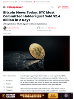 Bitcoin News Today: BTC Most Committed Holders Just Sold $2.4 Billion in 2 Days - Coinspeaker