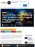 BlockDAG, BNB, Tron & Solana for 2026: The Next Crypto to Explode With 195x ROI Potential Revealed! | Live Bitcoin News