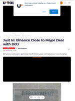 Just In: Binance Close to Major Deal with DOJ - U.Today